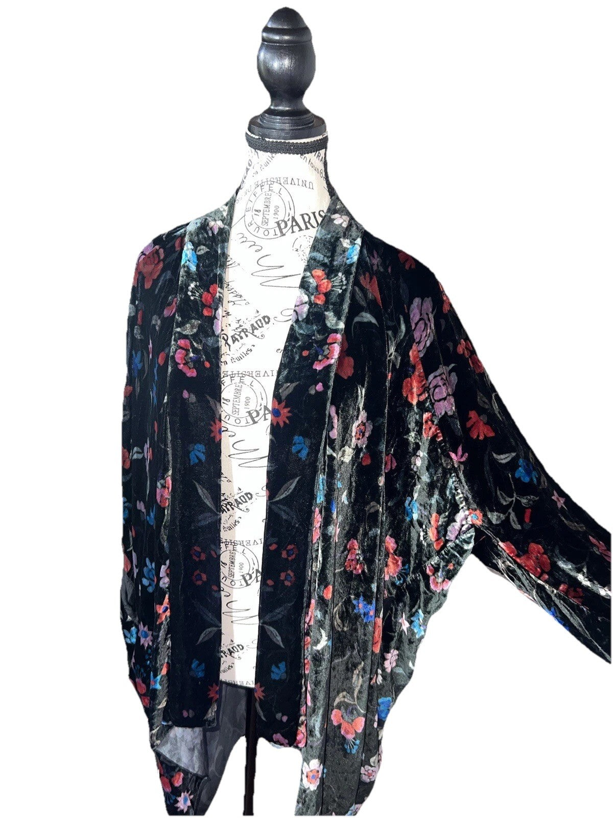 Johnny Was 3X Plus Black & Red Velvet Kimono Wrap Floral Cardigan Jacket Johnny Was