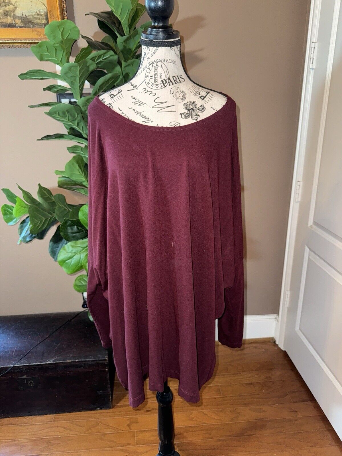 Bryn Walker Maroon Wine Red Dolman Sleeve Maxi Top Batwing 3X 3XL MSRP$198