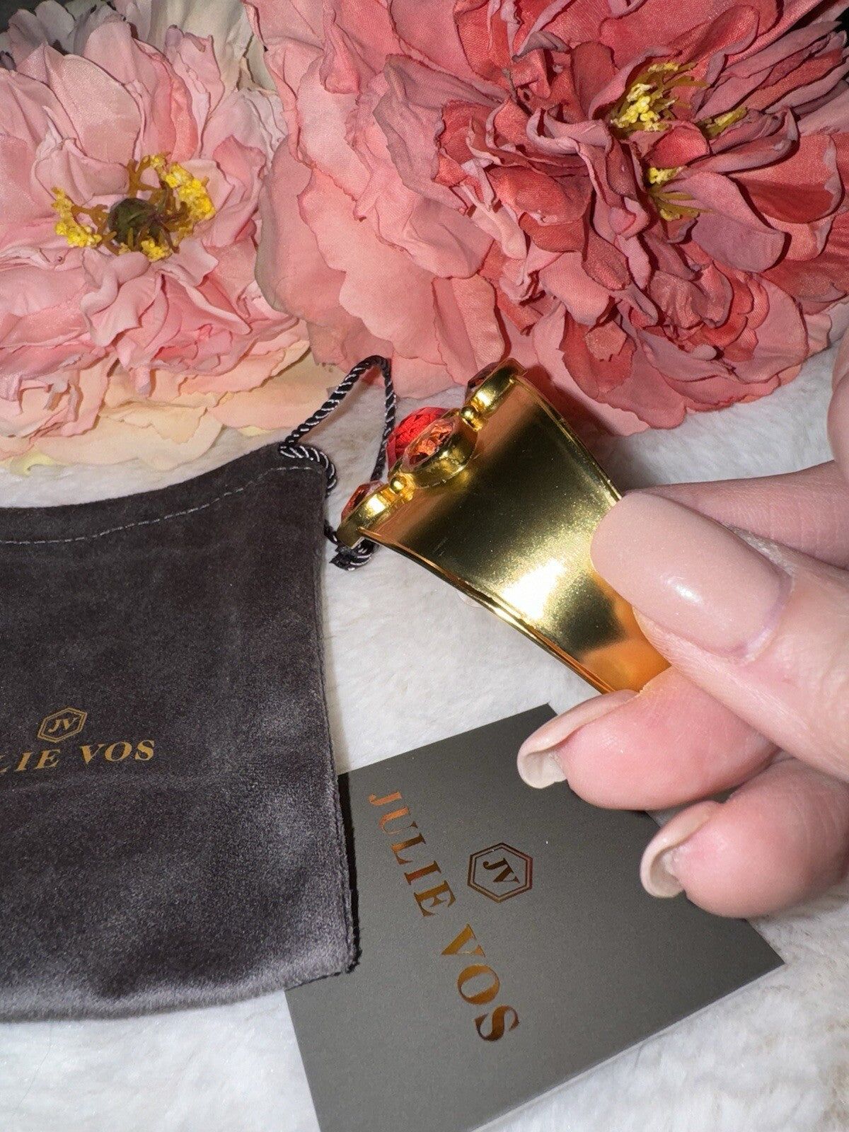 Julie Vos Iridescent Pink Two Tone Band Cuff Bracelet 24k Gold Plated Julie Vos