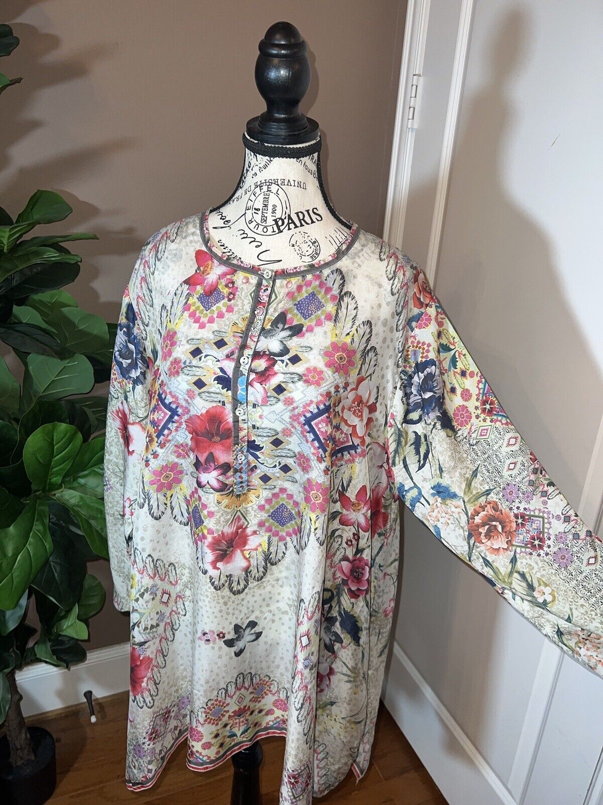 Silk Johnny Was Tunic Top 2xl 100% Silk Soft and Flowy