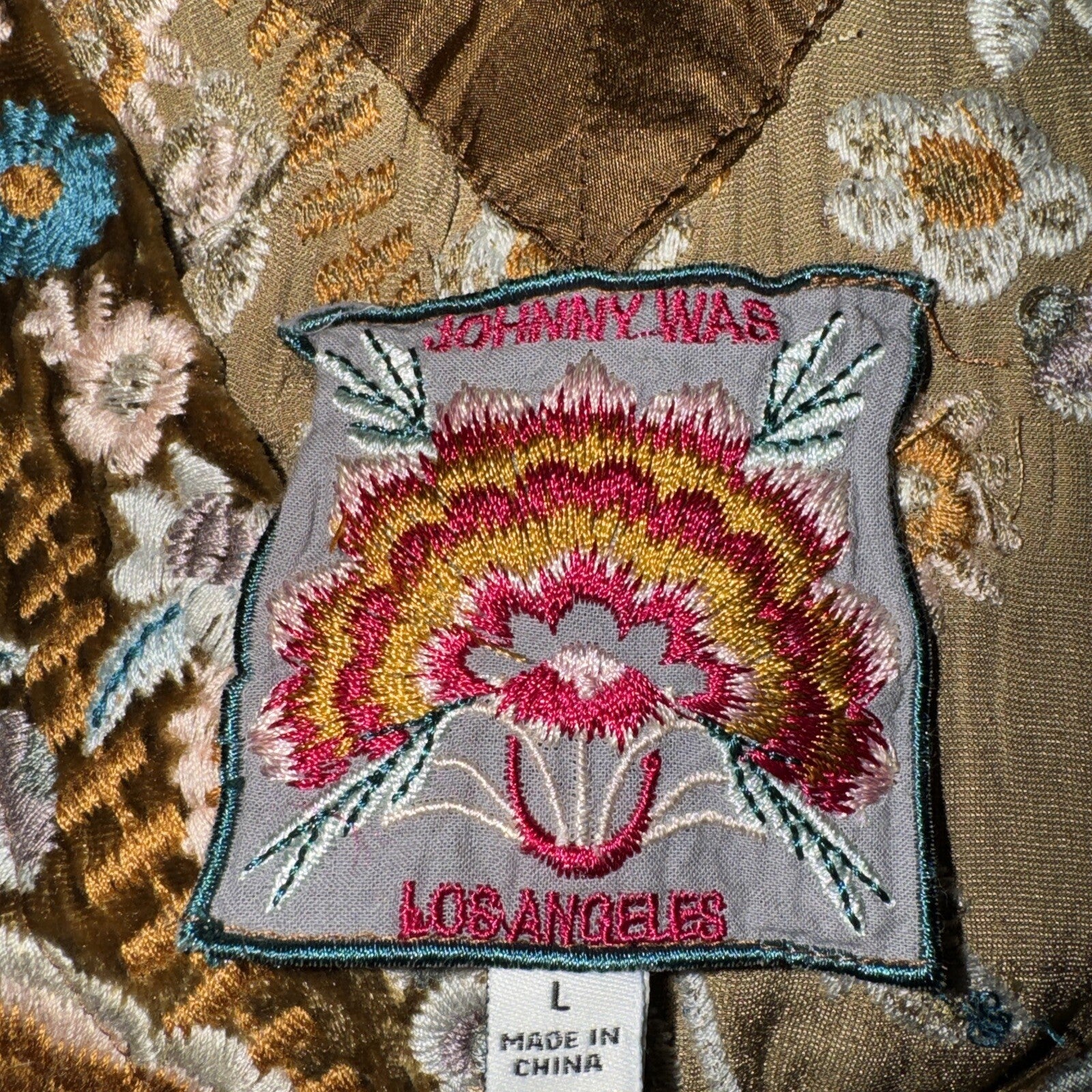 Johnny Was L Golden Velvet Embroidered Mini Dress Tunic Shift Top Babydoll LUXE Johnny Was