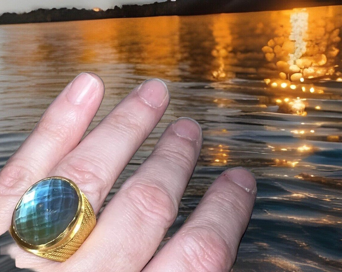 Julie Vos Iridescent Dark Blue Statement Ring Sz 8 ADJUSTABLE Julie Vos