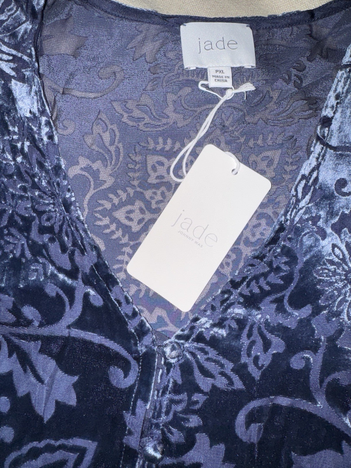 Johnny Was PXL Midnight Blue Velvet Burnout Shift MIDI Dress Lightweight Johnny Was