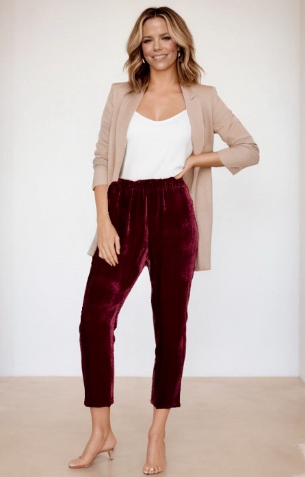 Johnny Was XL Berry Red CorduroyVelvet Pants Stretch Waist Pull On $298 Ret Johnny Was