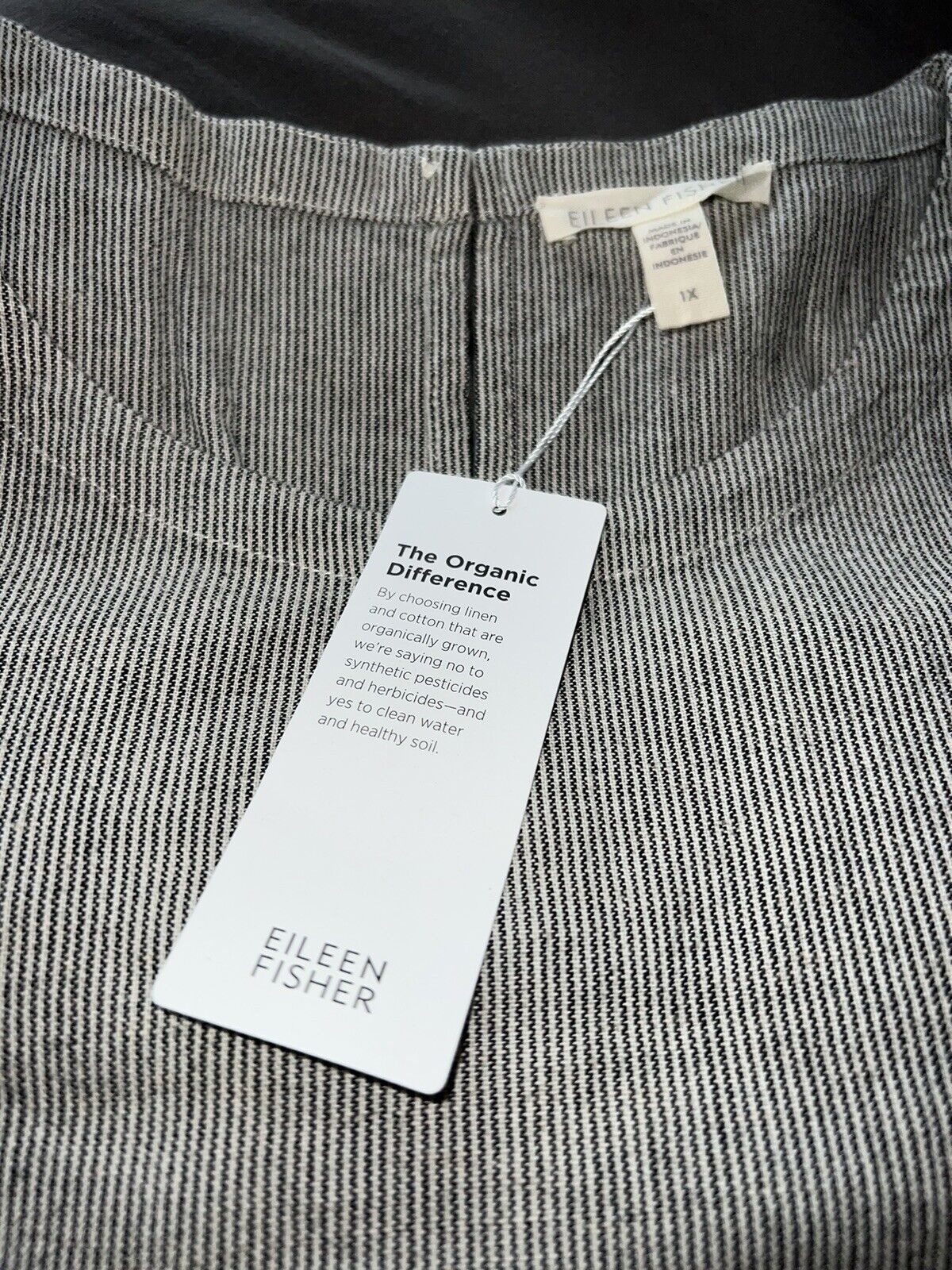 Eileen Fisher Graphite Organic Linen Pinstripe Tunic Dress Size 1X  $318