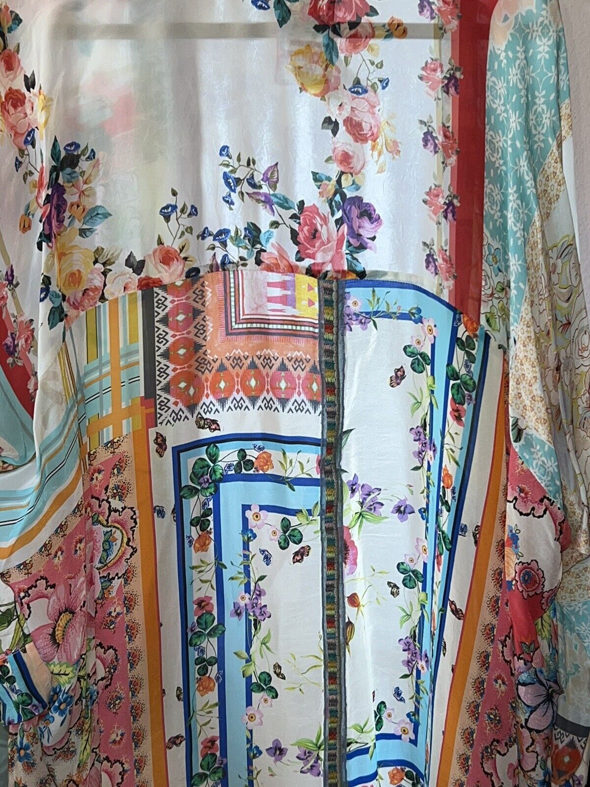 Johnny Was Silky Kimono W/ Embroidery And Flowers Sz 2x Xxl