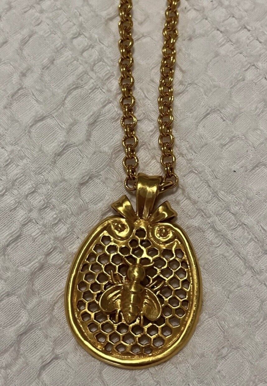 NEW Julie Vos Honeycomb Bee Pendant Long Necklace 36” NWOT