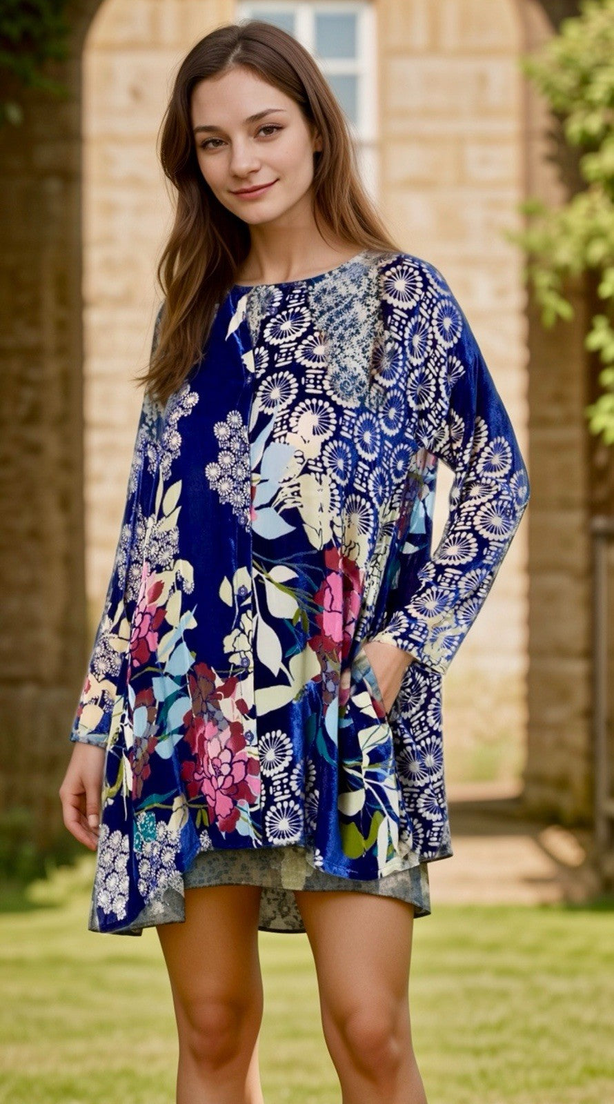 Johnny Was 2X Plus Blue Burnout Velvet Button Up Blouse Shirt Tunic Top Johnny Was