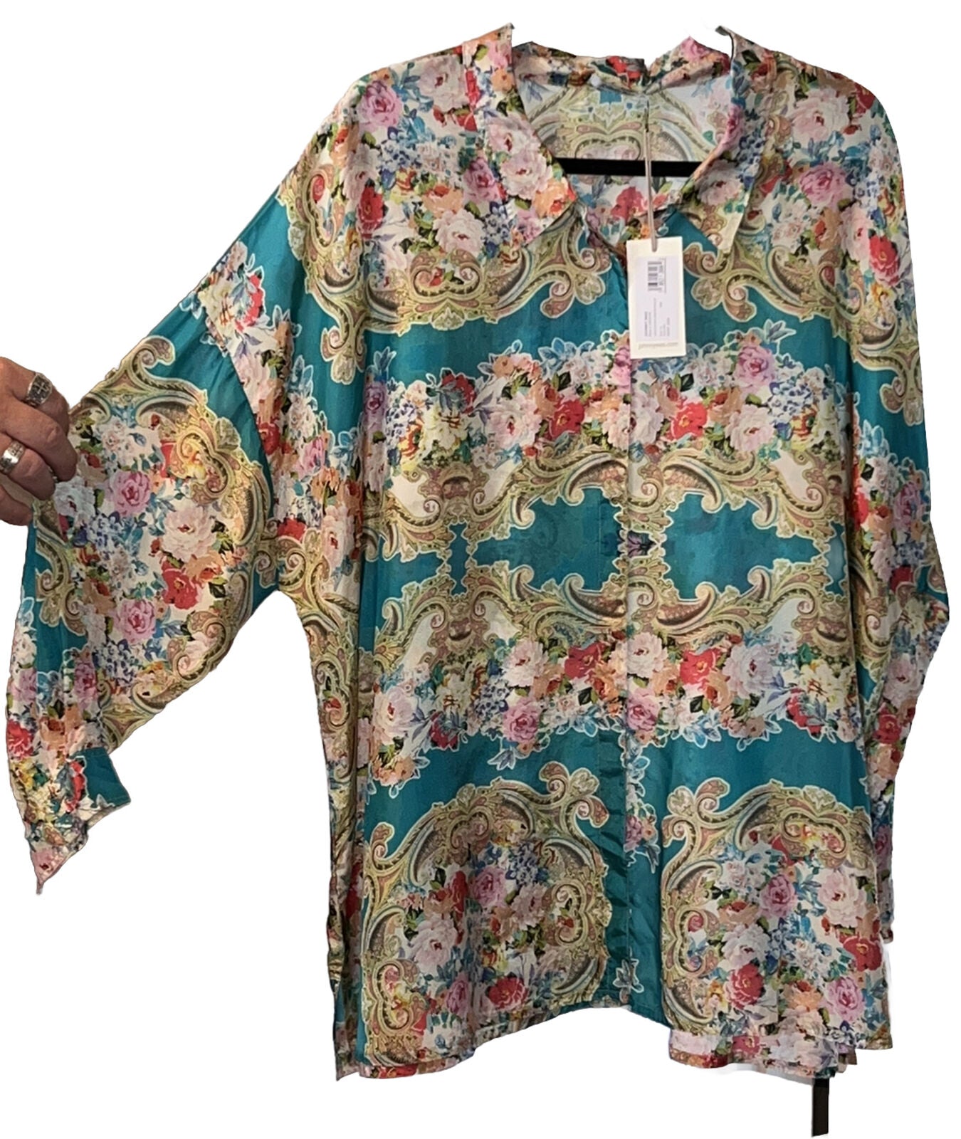 Johnny Was 100% Silk Button Up Blouse Top Tunic Sz 1X XL