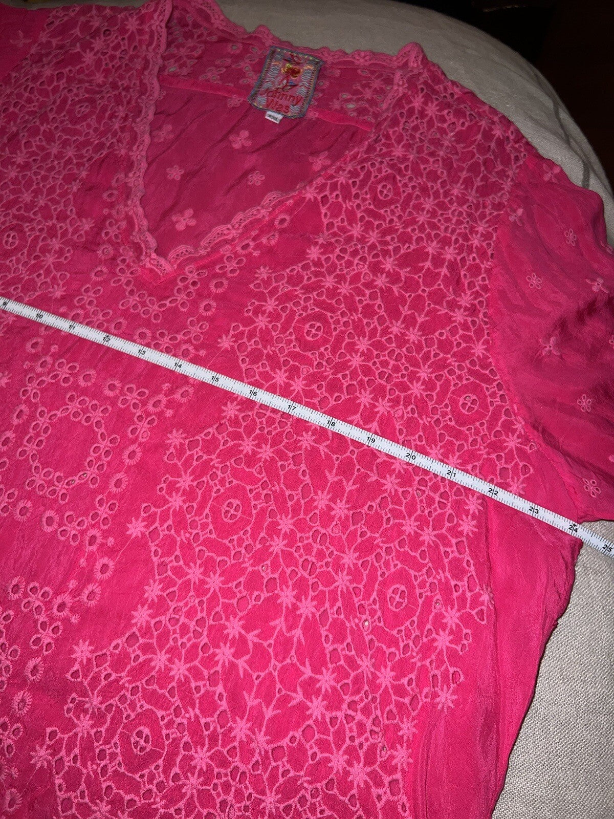 JOHNNY WAS XXL Hot Pink Tunic Top Eyelet Lace Blouse BOHO Shirt Lightweight Cool Johnny Was