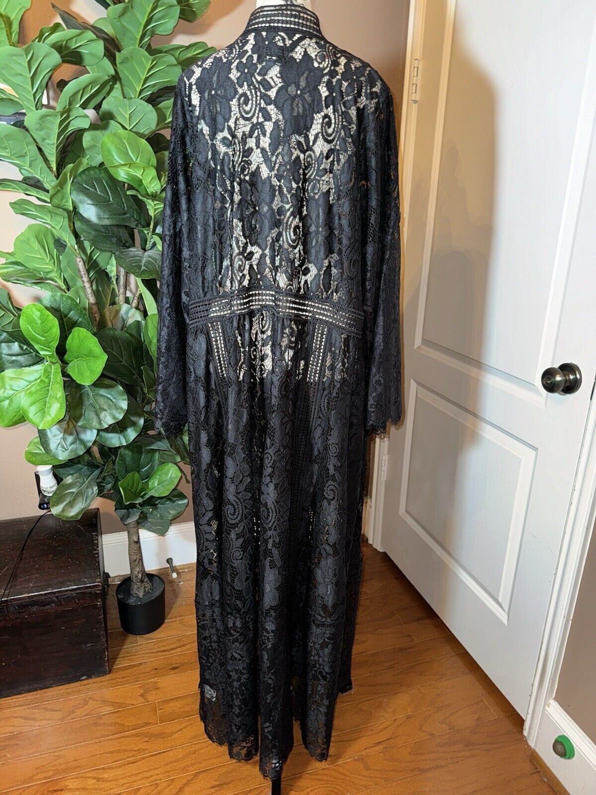 Johnny Was Large Black Lace Long Maxi Dress Kimono Sleeves Empire Waist