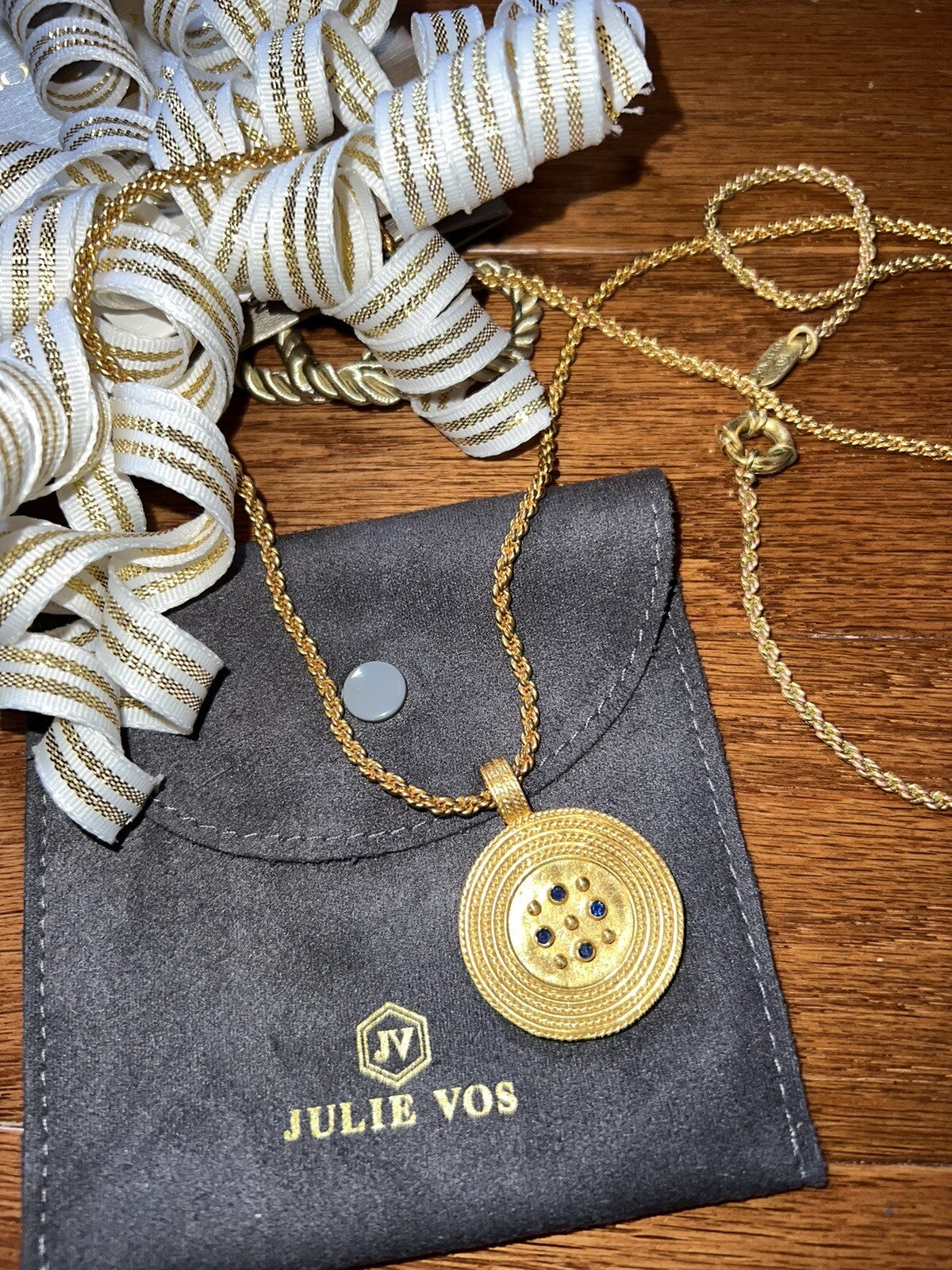 Julie Vos Statement Rope Necklace & Pendant 24k Gold Plate And Sapphire Glass Julie Vos