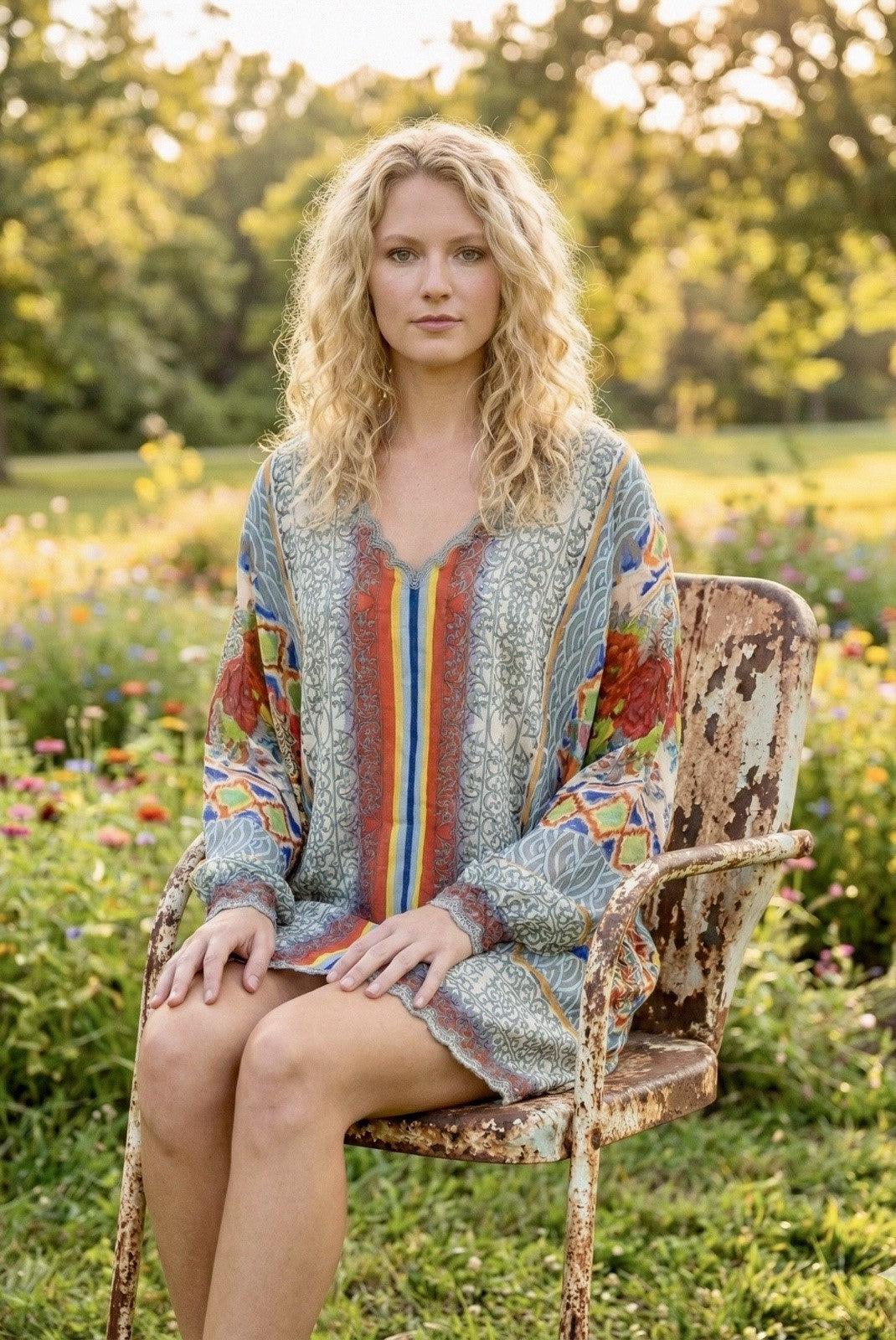 Johnny Was XL 100% Silk Long Sleeve Tunic Top Dragon Blouse Shirt Asian BOHO Johnny Was