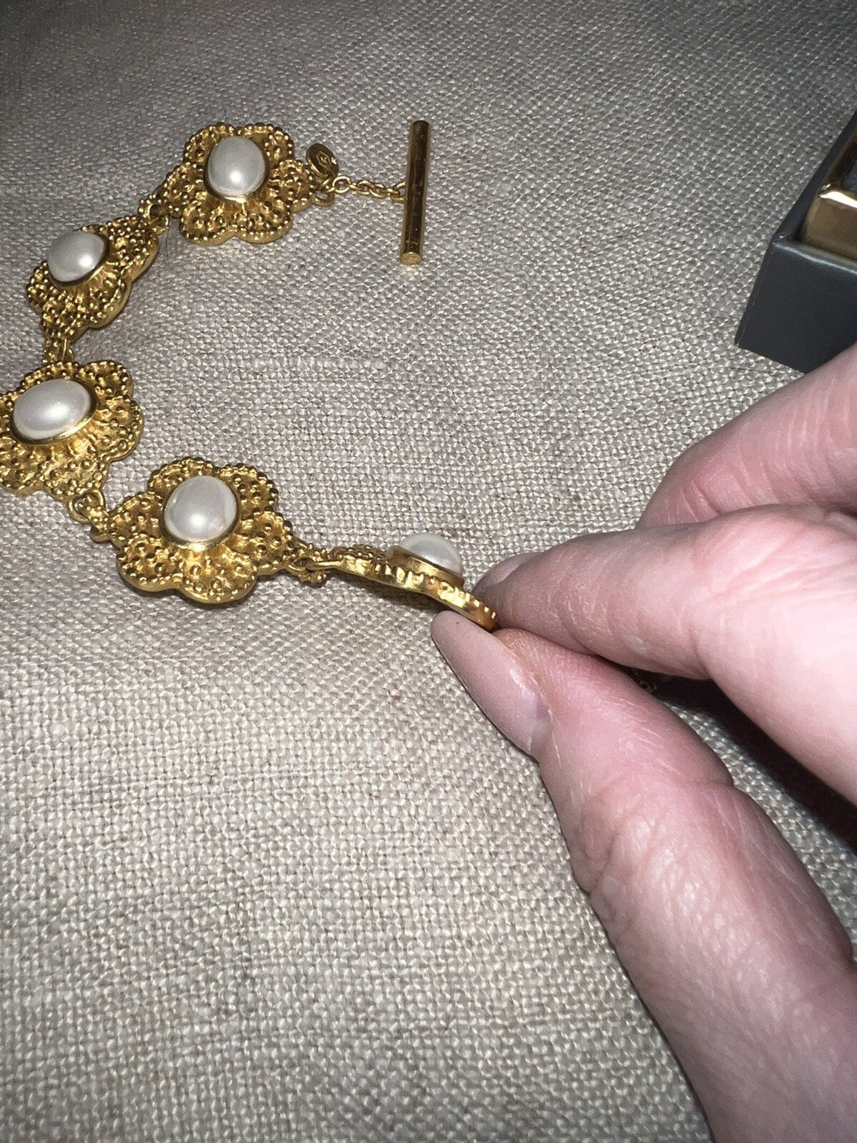 Julie Vos Pearl Colette Flower Link Toggle Bracelet 24K Gold Plated Julie Vos