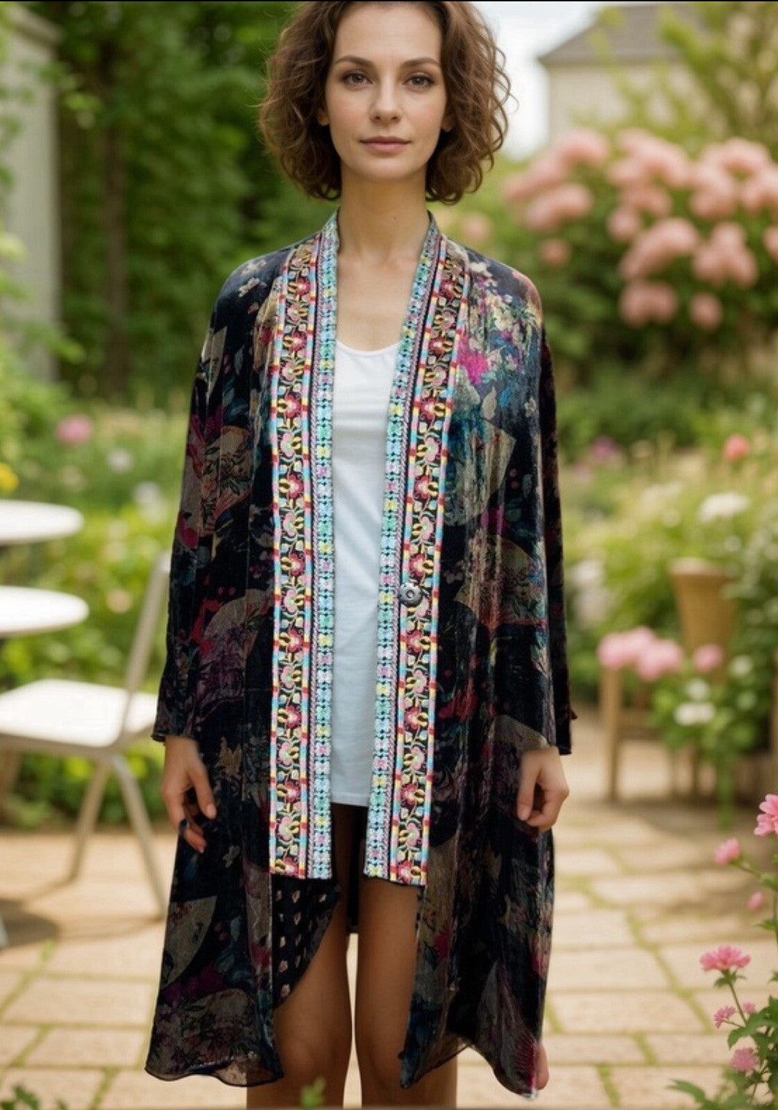 Johnny Was Large Velvet & Silk Kimono Wrap REVERSIBLE Jewel Tones Jacket Johnny Was