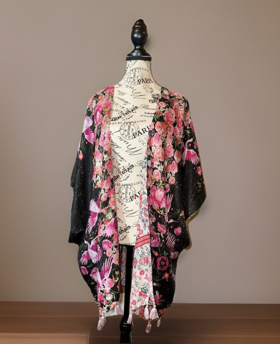 Johnny Was O/S 100% Silk Poncho Wrap Kimono Top Western Texas Native American Johnny Was