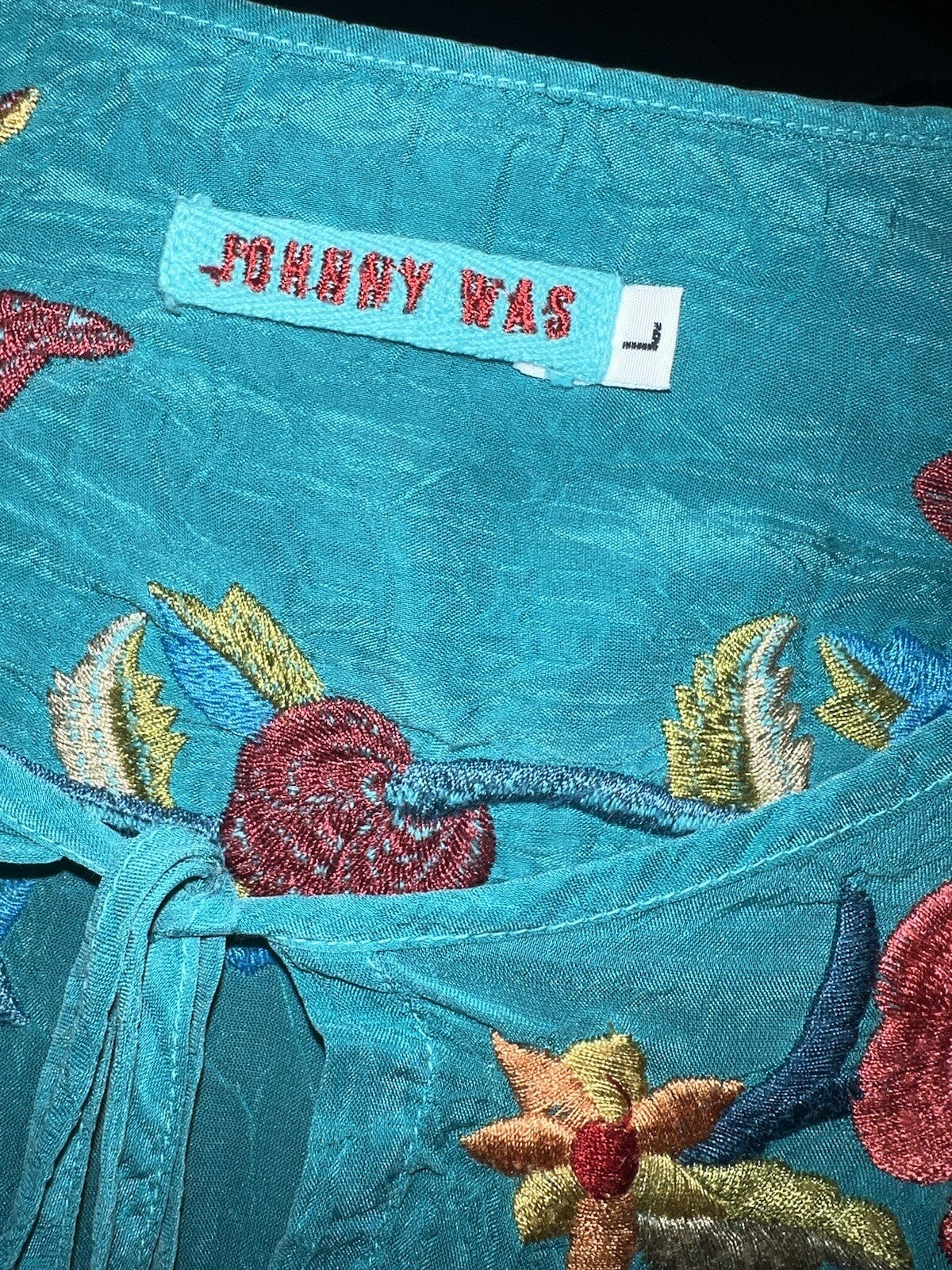 Johnny Was L Turquoise Tunic Top Embroidered Peasant Blouse Lightweight Cool Johnny Was