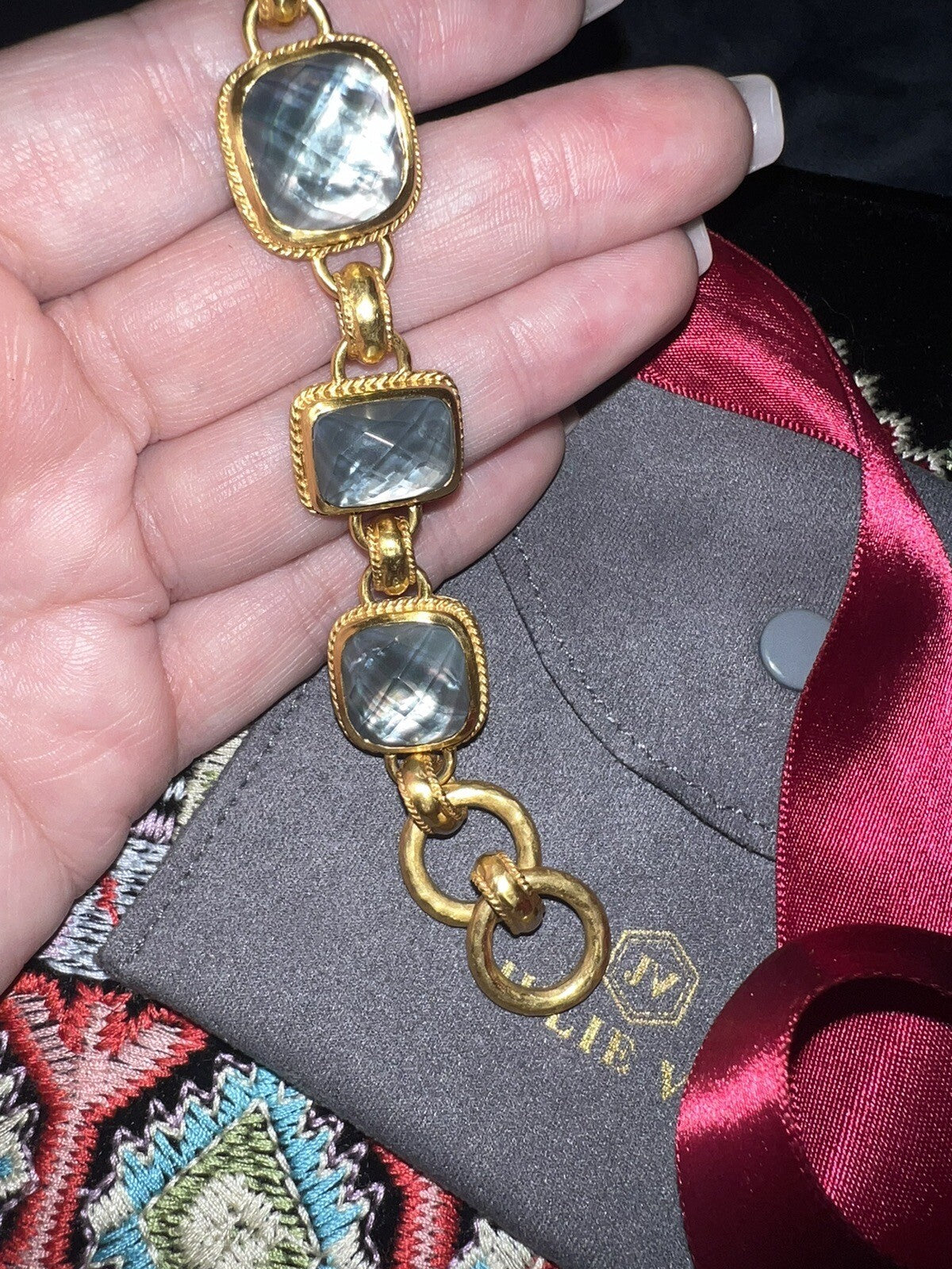 Julie Vos Iridescent Charcoal Blue Link Bracelet 24k Plate Adjustable Toggle Julie Vos