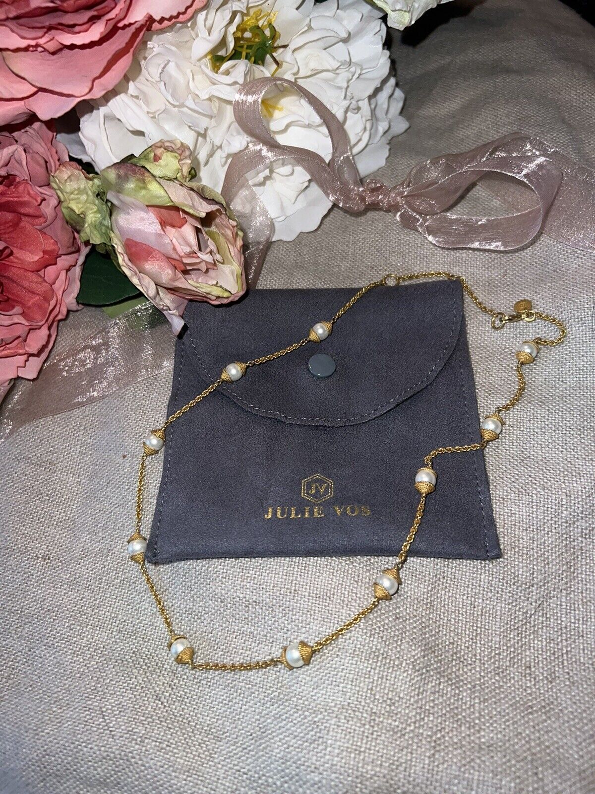 Julie Vos 18” Pearl & 24k Gold Plated Station Necklace