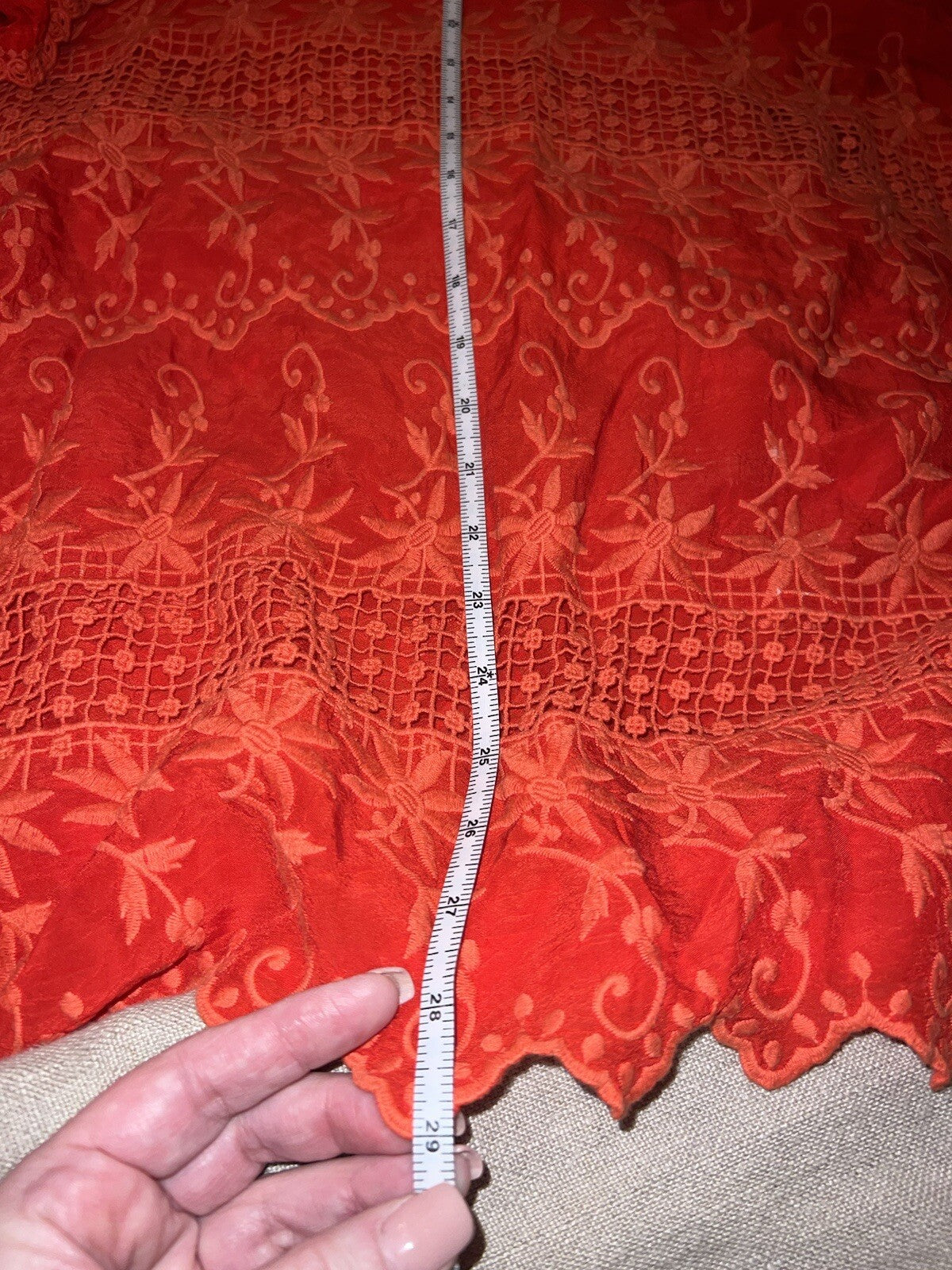 Johnny Was 1X Orangey Red Tunic Top Silky Cool Embroidery & Eyelet Tonal Kimono Johnny Was