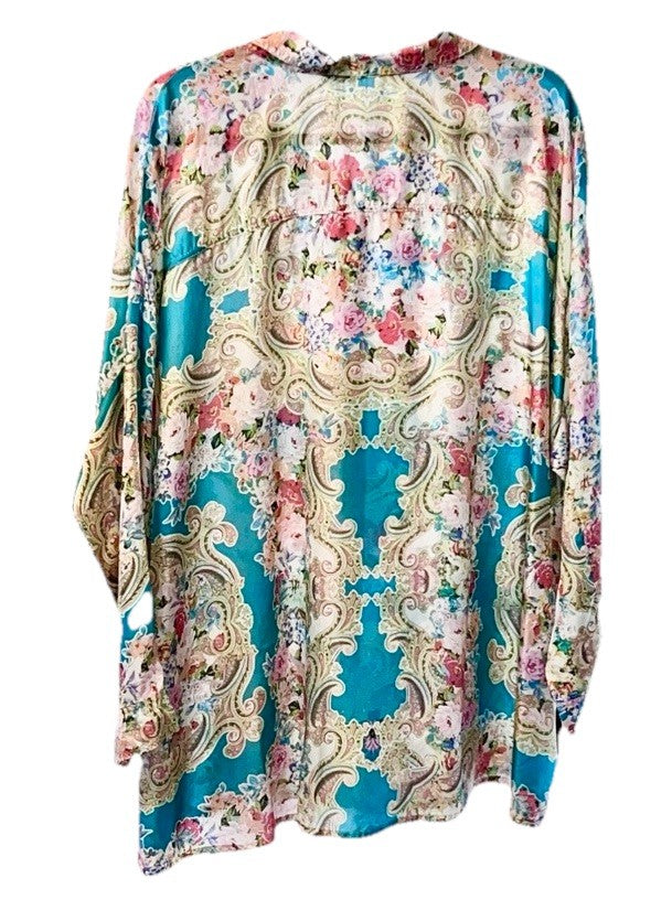 Johnny Was 3X Plus 100% Silk Button Up Blouse Top Tunic Shirt Cool Lightweight Johnny Was