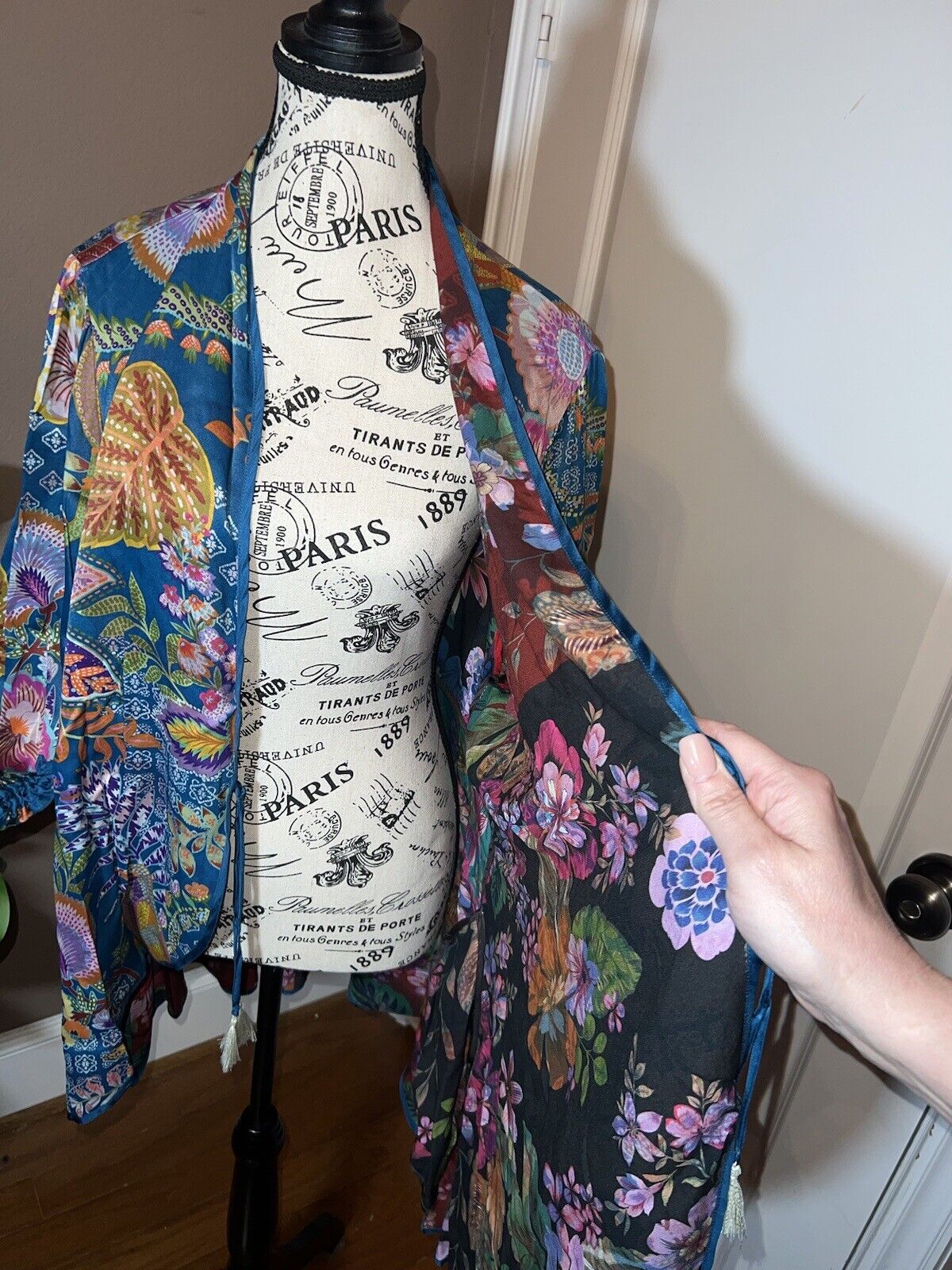 Johnny Was Duster Kimono REVERSIBLE XL 1X   Teal Blue & Wine Red Florals