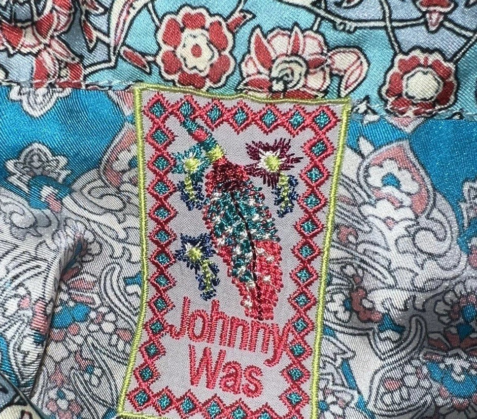 Johnny Was L 100% Silk Button Up Blouse Tunic Top Long Sleeve Lightweight Cool Johnny Was