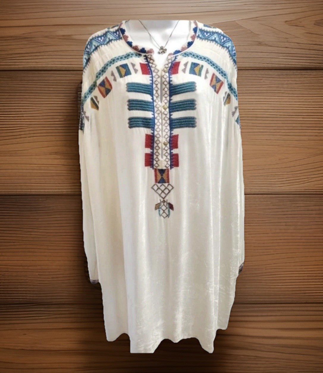 Johnny Was L Large Cream White Velvet Peasant Tunic Top Blouse Embroidered Johnny Was