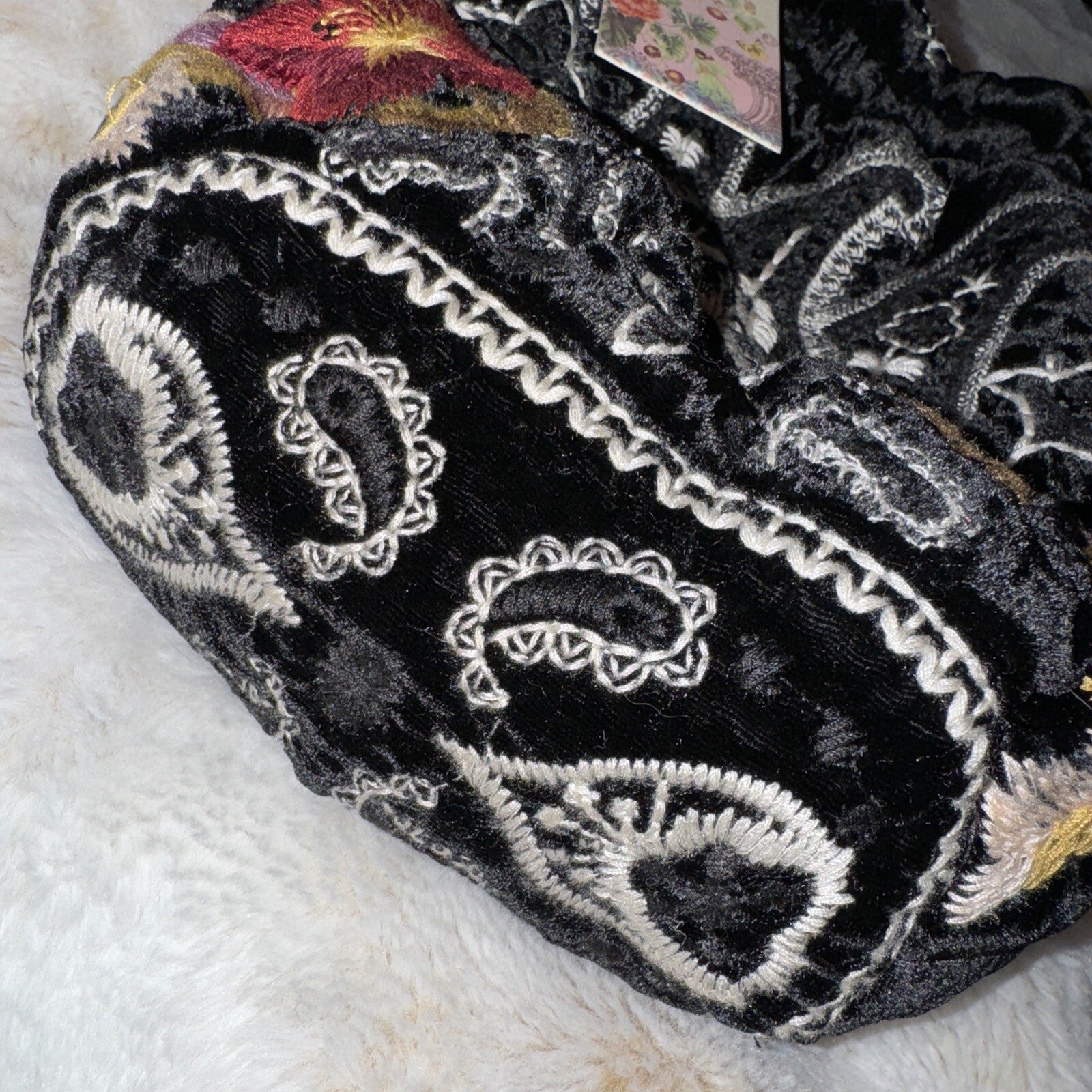 Johnny Was Black Velvet Embroidered Hobo Bag Tote Purse Pink Roses & Paisley Johnny Was