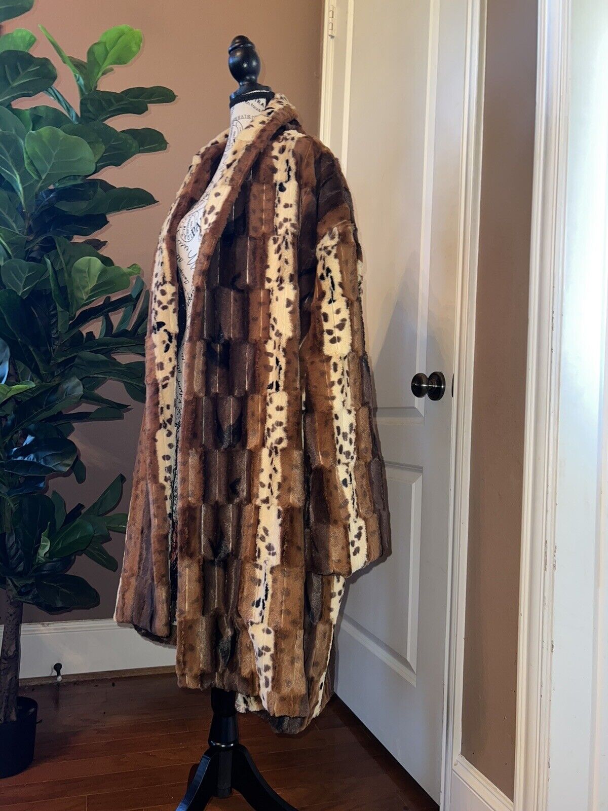 Johnny Was Faux Fur Patchwork Coat Jacket Wrap Sz 3x 3xl Silk Lining