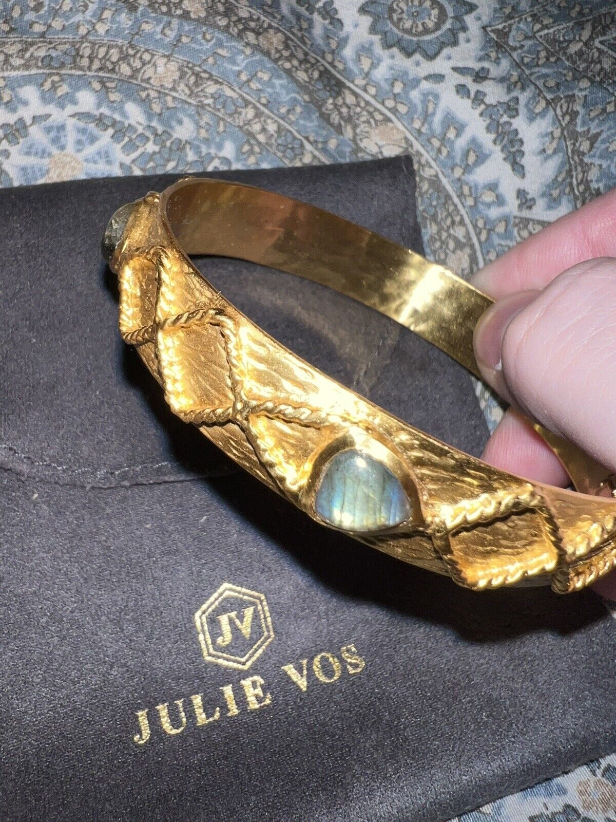 Julie Vos Bangle Statement Bracelet With Laborite Stones