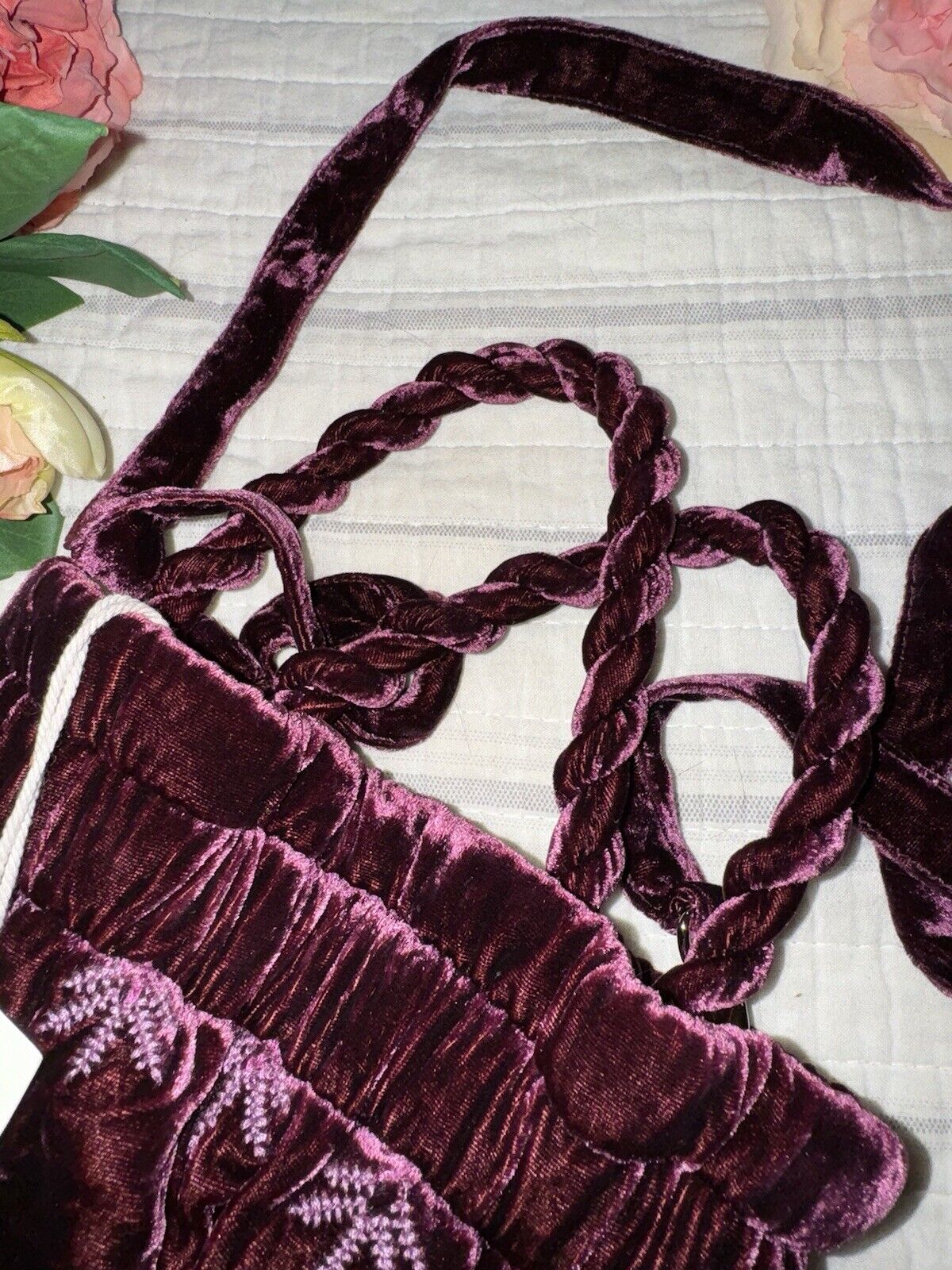 Johnny Was Plum Velvet Embroidered Hobo Bag Tote Purse Purple Crossbody