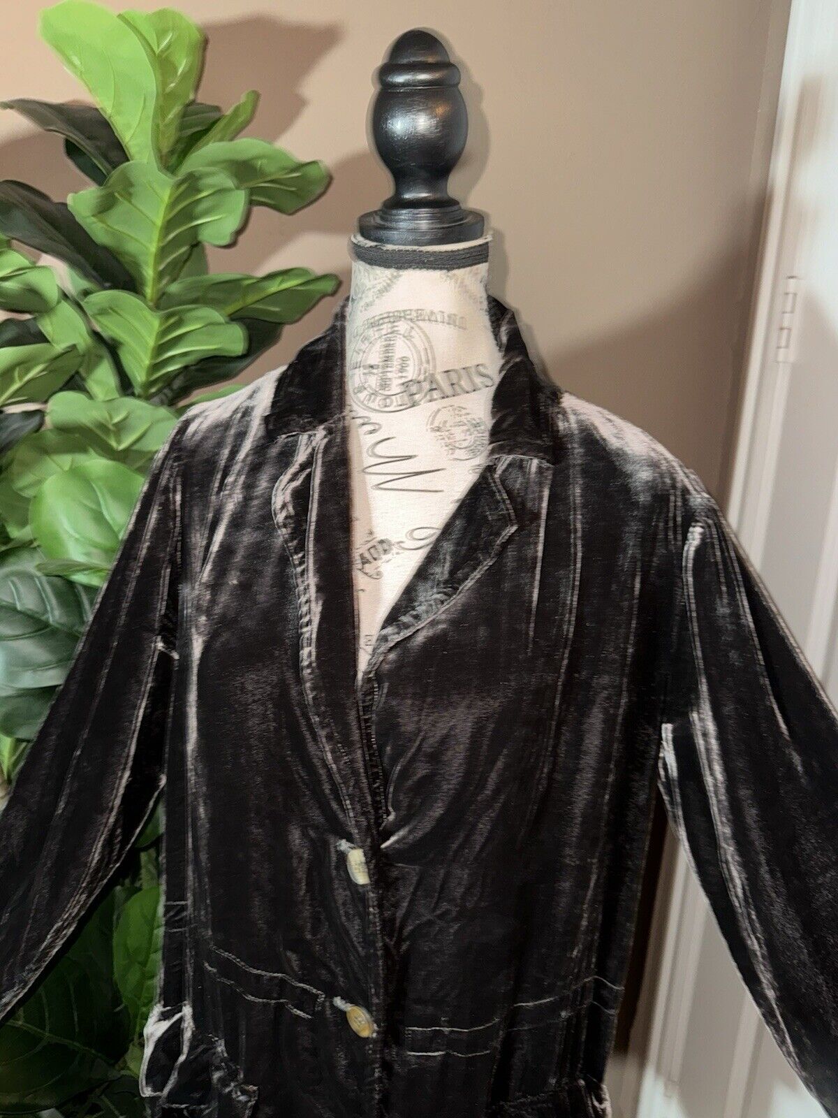 Johnny Was Sz L Large Grey Velvet Duster Blazer Coat Jacket Kimono Wrap