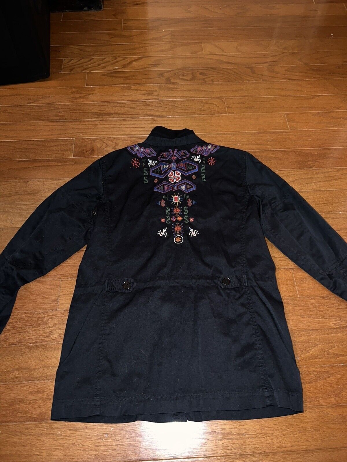 Johnny Was Black Embroidered Military Field Jacket Coat Anorak Sz M Medium