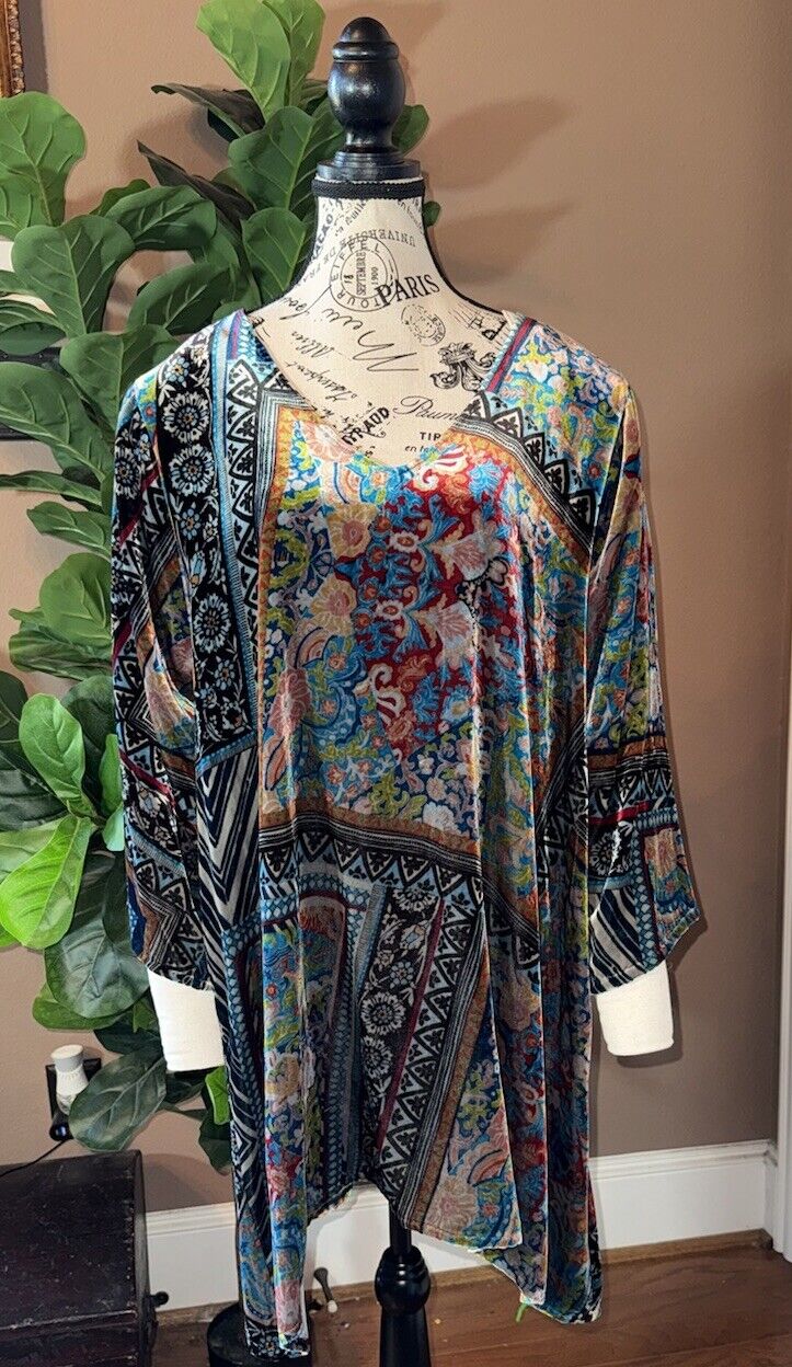 Johnny Was XXL 2X 2XL Velvet Tunic Top Mini Shift Dress Shirt Jewel Tones