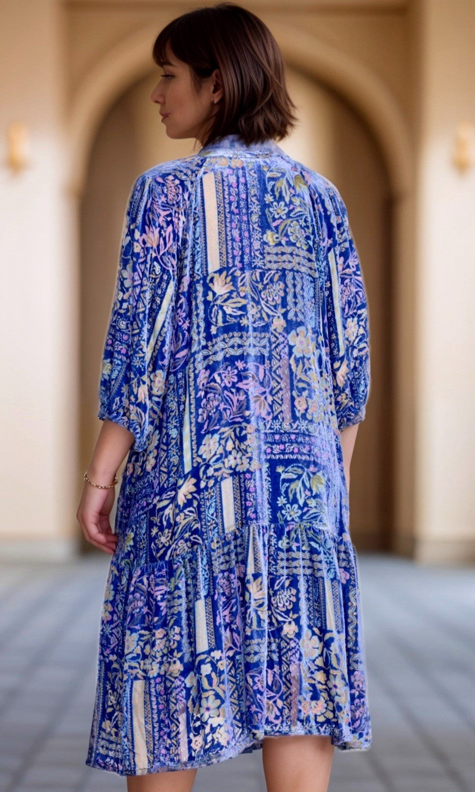 Johnny Was 3X Blue & Purple Velvet Burnout Shift MIDI Dress Lightweight Cool Johnny Was