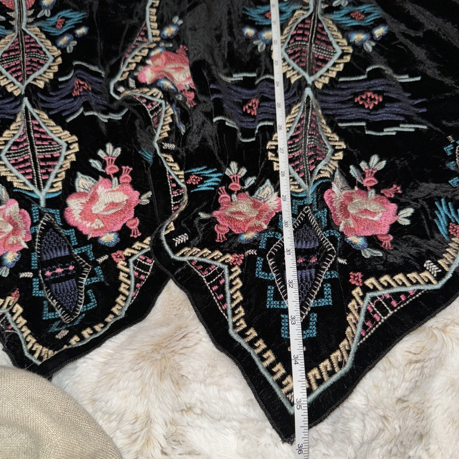 Johnny Was Black Velvet XL Kimono Wrap Duster Jacket Coat Cardigan Aztec Johnny Was