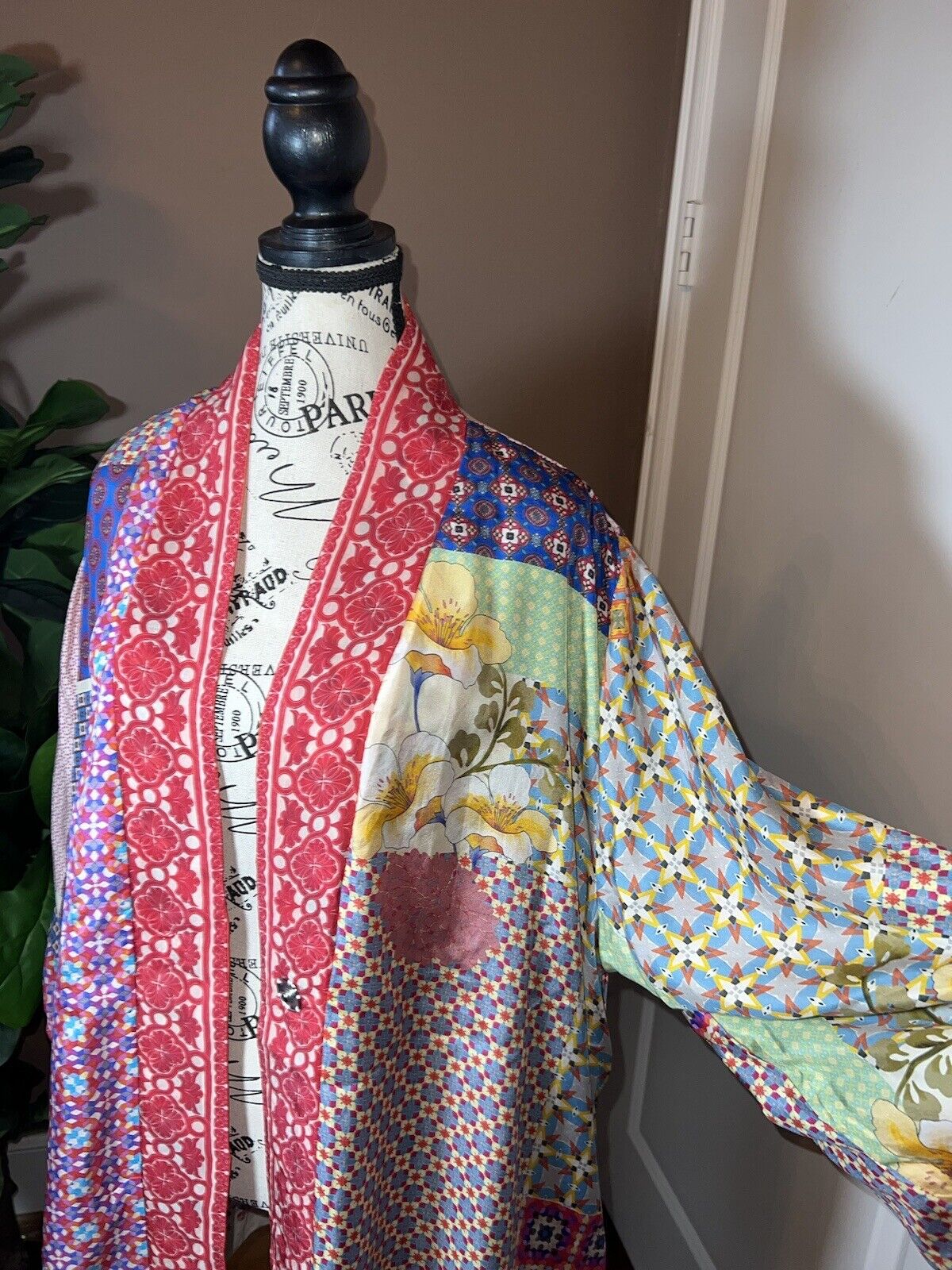 Johnny Was Silk REVERSIBLE Floral Kimono  XL 1X Embroidered & Pockets