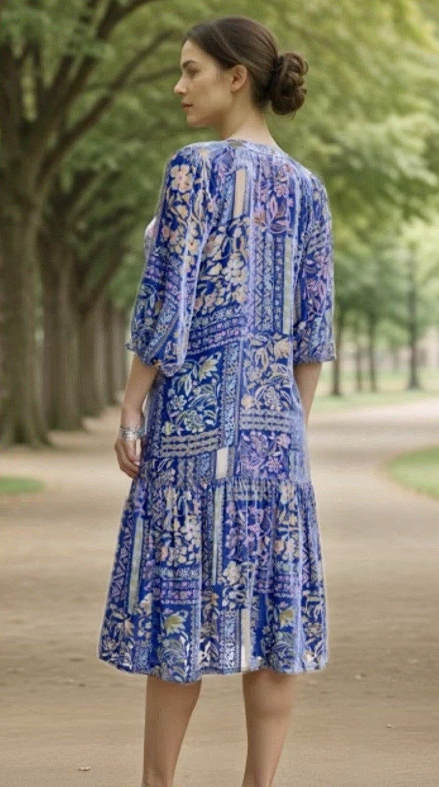 Johnny Was 3X Blue & Purple Velvet Burnout Shift MIDI Dress Lightweight Cool Johnny Was