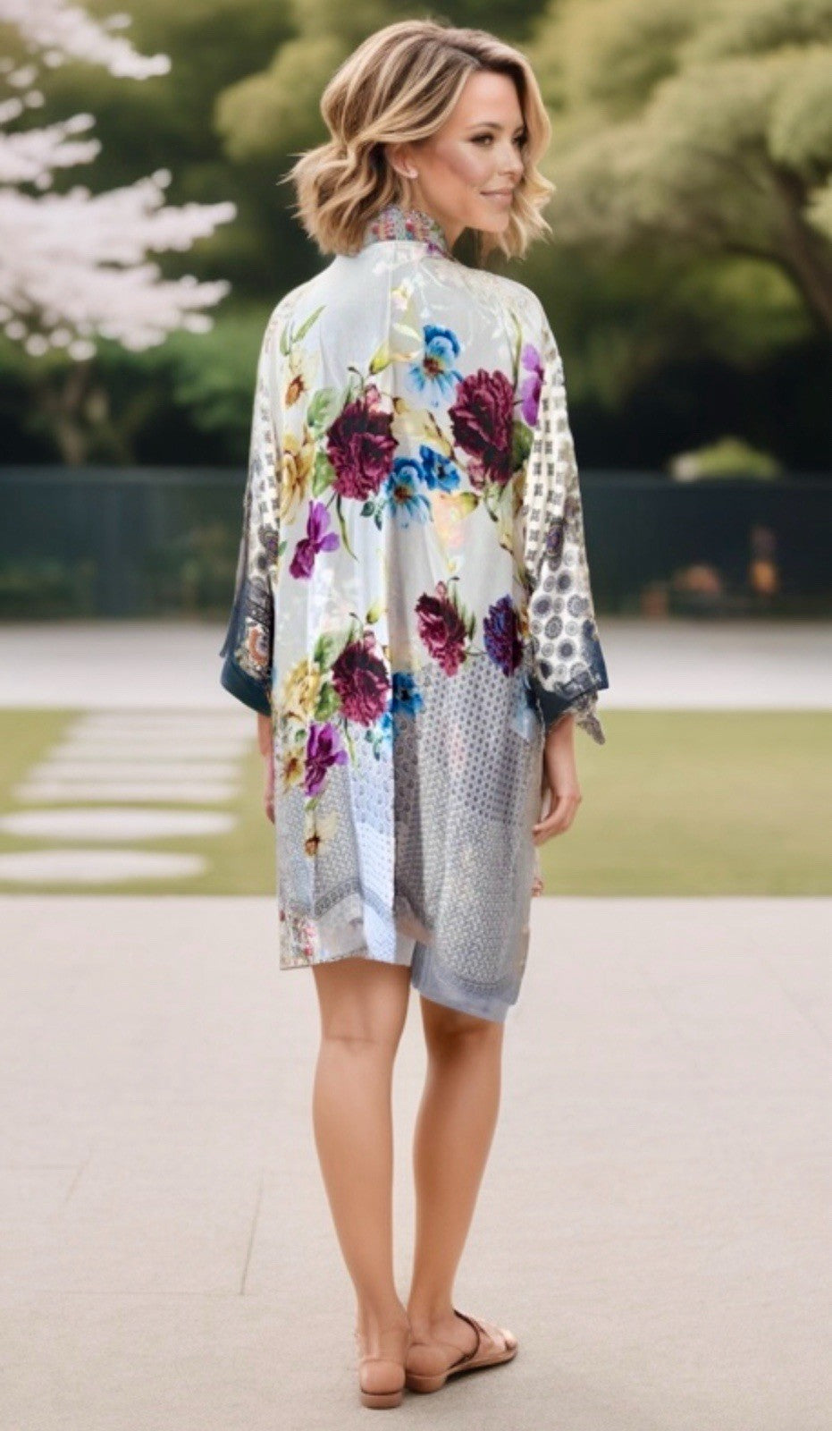 Johnny Was L 100% Silk Kimono Duster REVERSIBLE Embroidered Cardigan Wrap Johnny Was