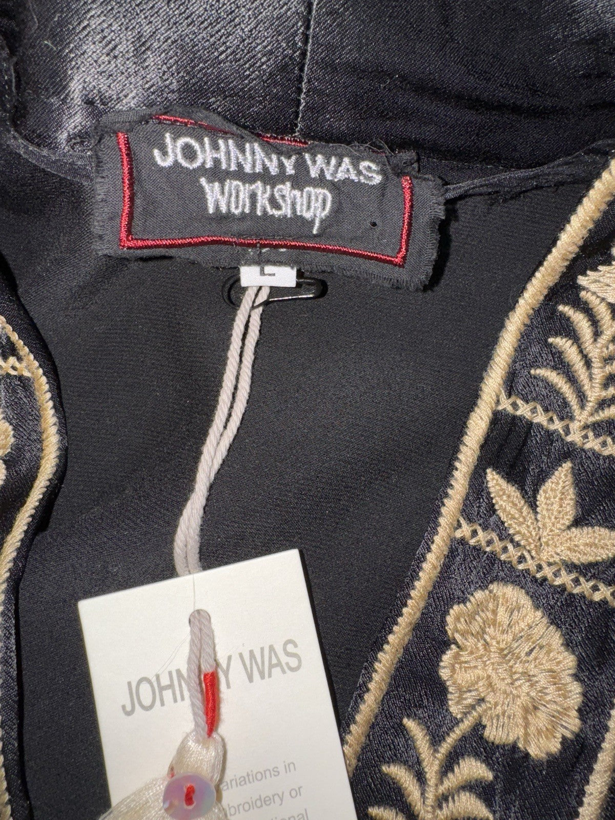 Johnny Was L Black & Gold Long Kimono Duster Embroidered Jacket Coat Wrap Johnny Was