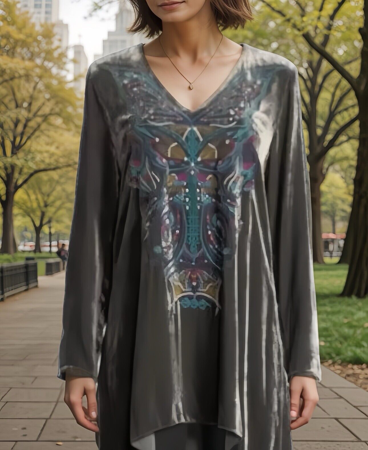 Johnny Was XXL 2X Grey Velvet Butterfly Tunic Top Mini Dress Embroidered