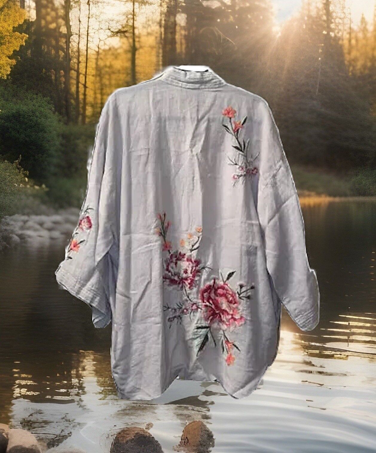 Johnny Was XL 1X Linen Embroidered Kimono Cardigan Top Wrap Jacket Coat