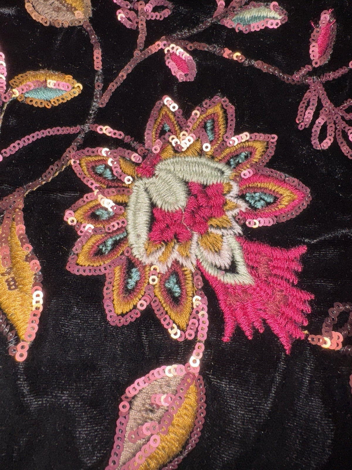 Johnny Was Large Black Velvet & Sequin Hobo Bag Tote Purse Embroidered Crossbody Johnny Was