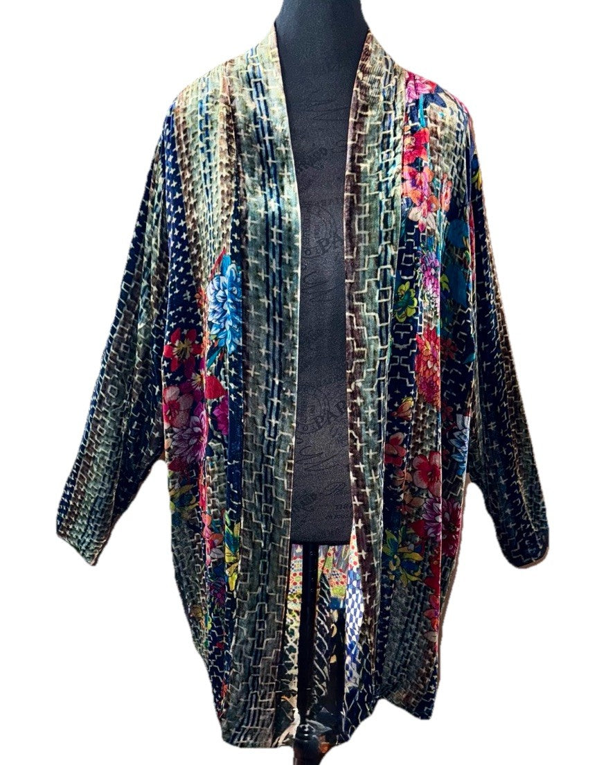 Johnny Was XXL Plus Velvet & Silk Kimono Wrap Jacket Cardigan Duster Floral Johnny Was