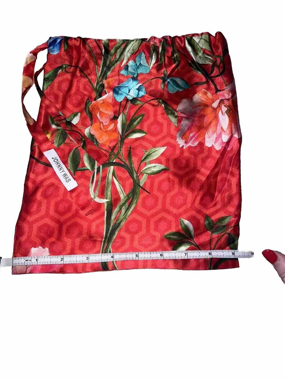 Johnny Was Silk Drawstring Pouch Perfect Makeup Jewelry Travel Bag Red Flora