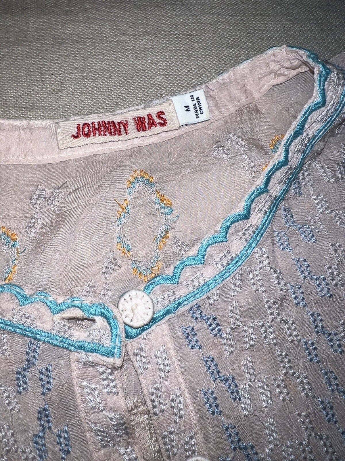 Johnny Was M Pale Pink Tunic Top Embroidered Silky Mini Dress Lightweight Cool Johnny Was