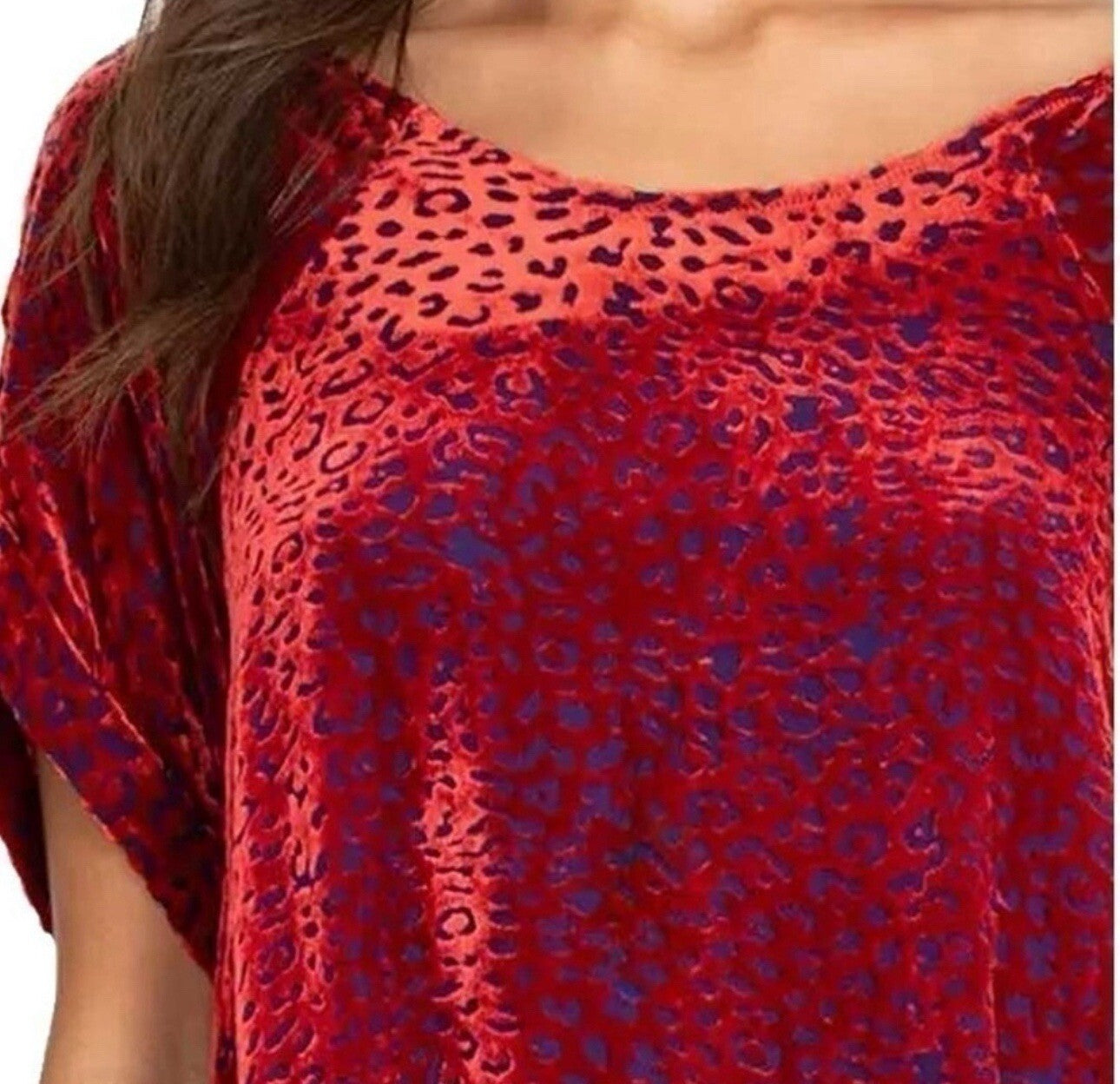 Johnny Was 3X 3XL Red Velvet Burnout Shift Mini Dress Scoop Neck BOHO Party Johnny Was