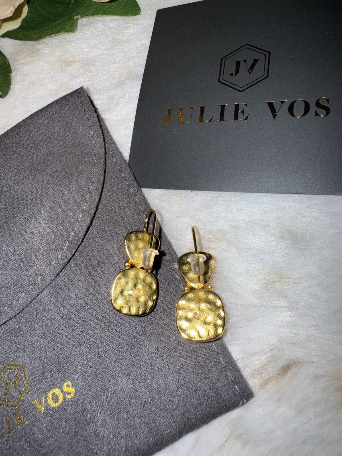 Julie Vos Iridescent Clear Drop Earrings 24k Gold Plated   STUNNING Julie Vos