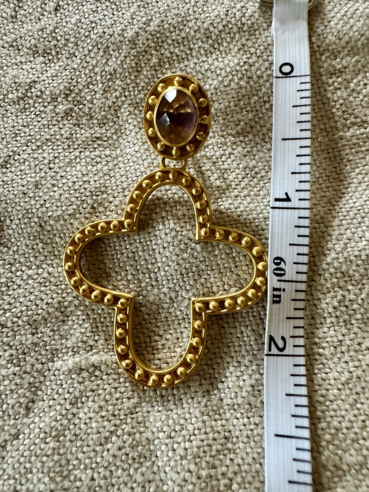 Julie Vos Plum Wine Purple Cross Statement Earrings 24k Gold Plated RETIRED Julie Vos